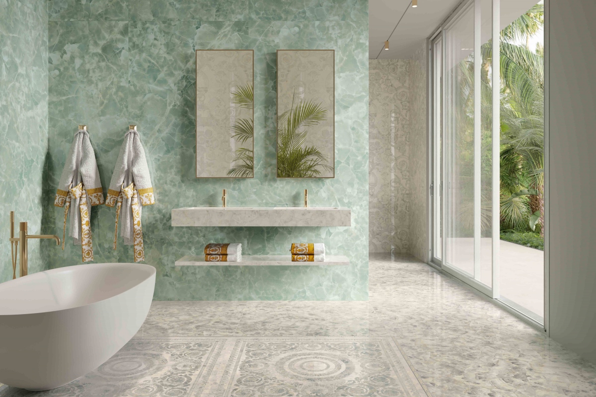 GEMSTONE DIAMANTE 120X120 + FOULARD DIAMENTE 120X120 + ONYX GREEN 120X280 + MEGABAROCCO DIAMANTE 120X120