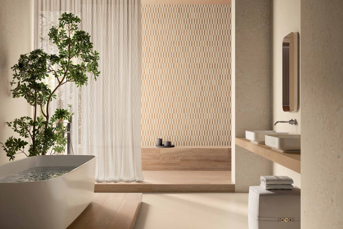 LEATHERWOOD HONEY NAT 20X120 + CUIR BEIGE NAT 60X120 + VSTONE BEIGE LAP. 120X280 + VSTONE MOSAICO LOZENGE BEIGE LAP. 28,5X20,5.jpg  