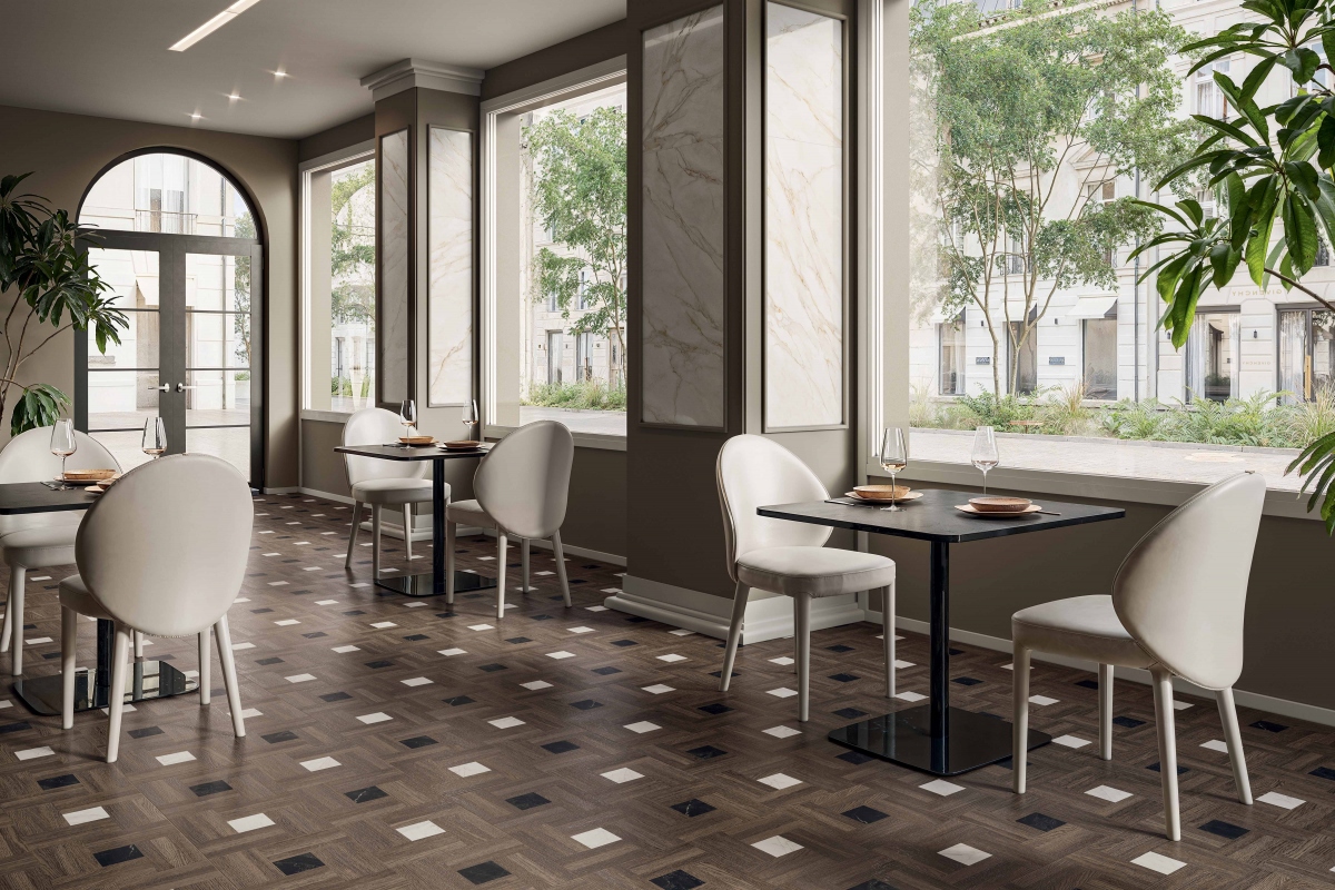 LEATHERWOOD CHESTERFIEL EBONY NAT 60X60 + TARSIA AVORIO APUANO LUX 3D 60X120.jpg  