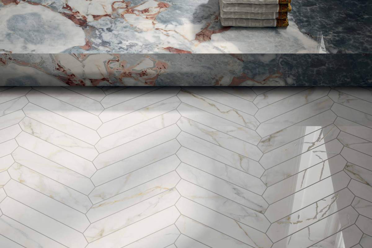 HARMONY MARBLE CALACATTA LINCOLN MOSAICO CHEVRON ANTIQUE 3D + MARBLE OCEAN BLUE LUNX 3D.jpg  