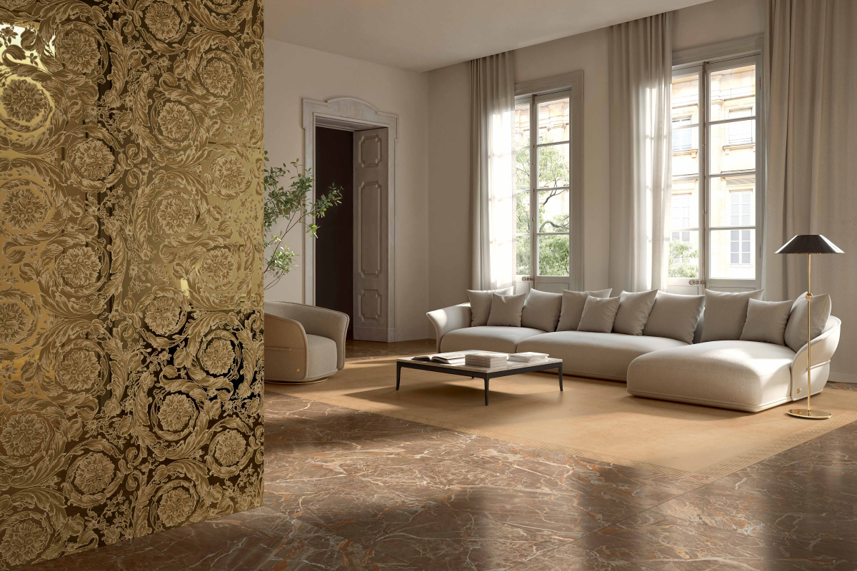 HAMONY MARBLE CARAVAGGIO CARAMEL ANT 3D 60x120 + VELVET HONEY NAT 120X120 + MIRROR BAROCCO GOLD LUX 120X280.jpg  