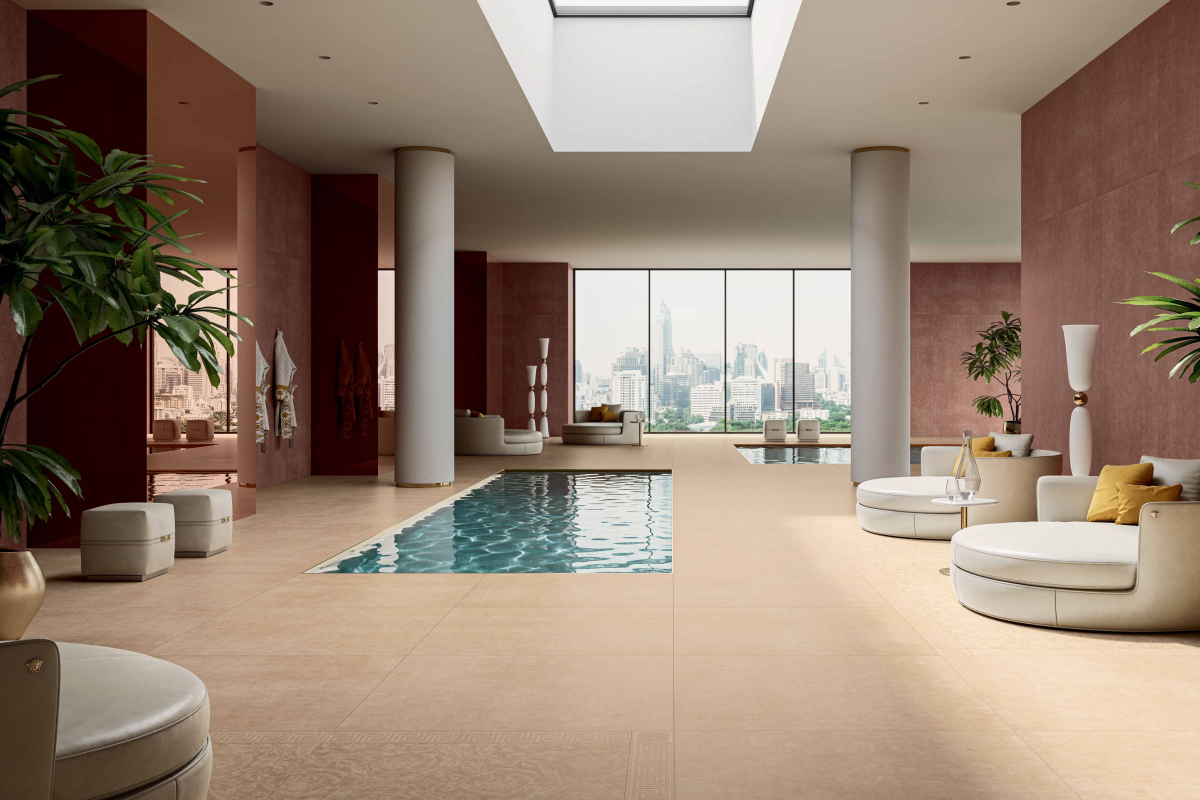 HARMONY VELVET BEIGE NAT 120x120 + VELVET BEIGE GRECA BORDER NAT 15X60 + CORNER MEDUSA 15X15 + VELVET MEGABAROCCO BEIGE 120X120 + VELVET RUST 120X280 + MIRROR BRONZE LUX 120X280.jpg  